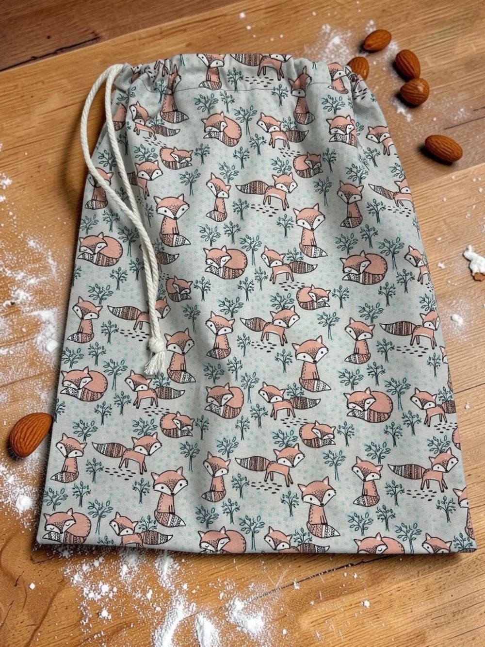 Woodland Fox Reusable Bread Bag, Baby Fox Sourdough Cotton Bread Storage Bag